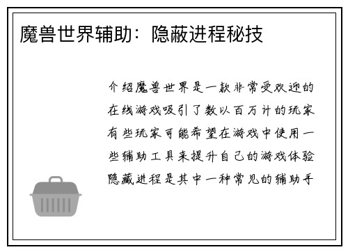 魔兽世界辅助：隐蔽进程秘技